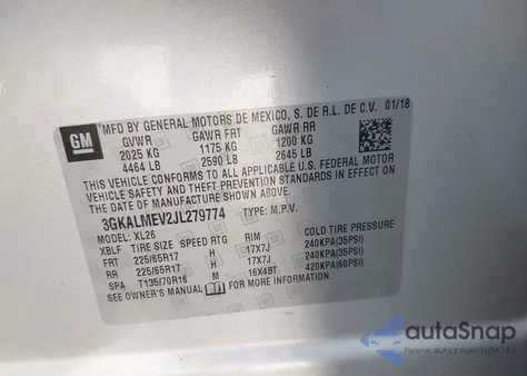 2018 GMC Terrain Sle из США, поврежденный, VIN 3GKALMEV2JL279774